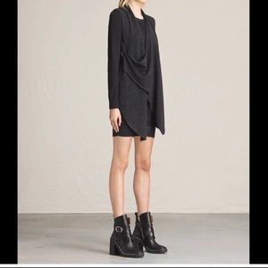 All Saints Drina Dress Gray Merino Wool